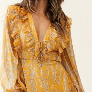 NWOT babydoll dress with a v-neck tied front